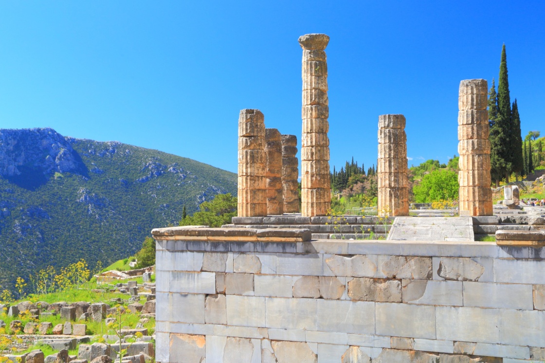 Columns of the temple dedicated to Apollo at Delphi, Greece